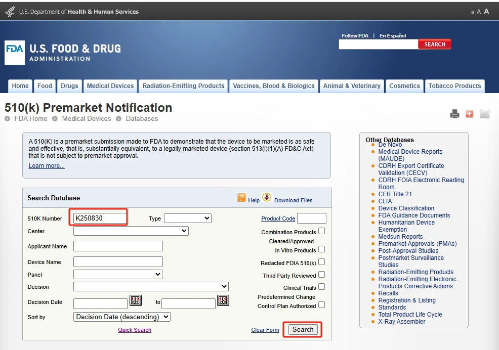 FDA 510k Query