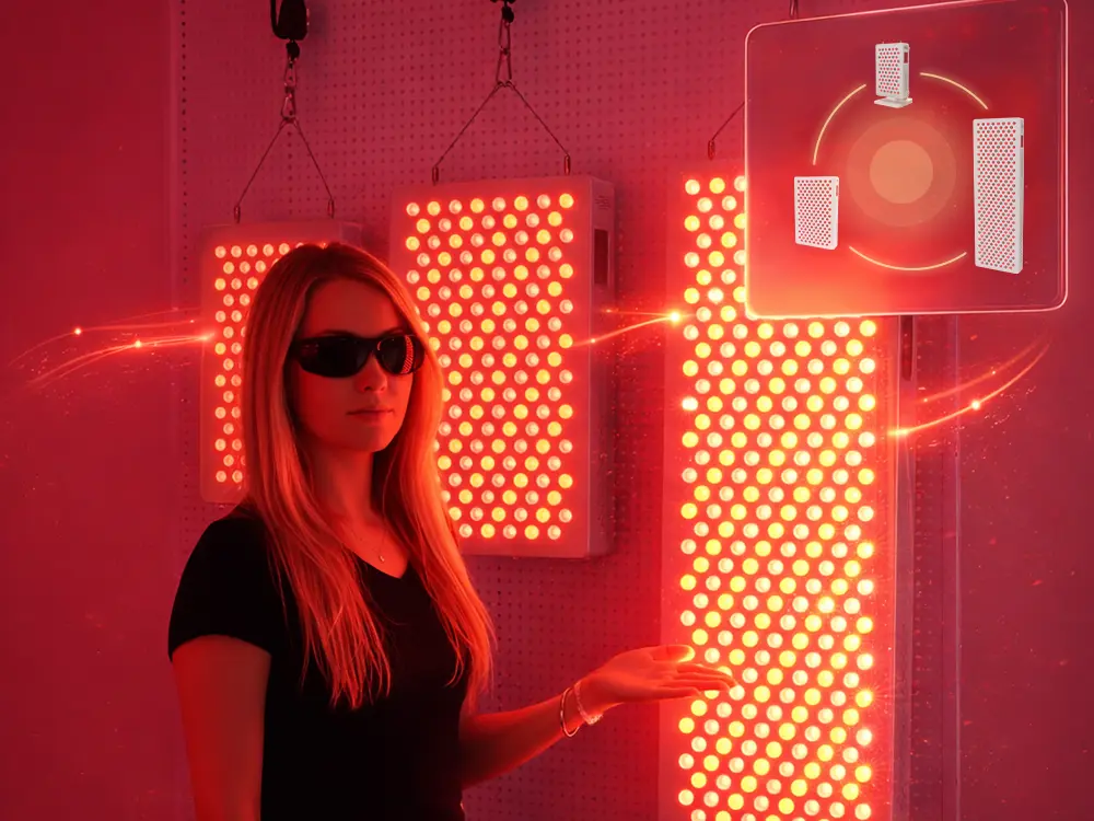 multiple red light therapy panels connected for full body coverage