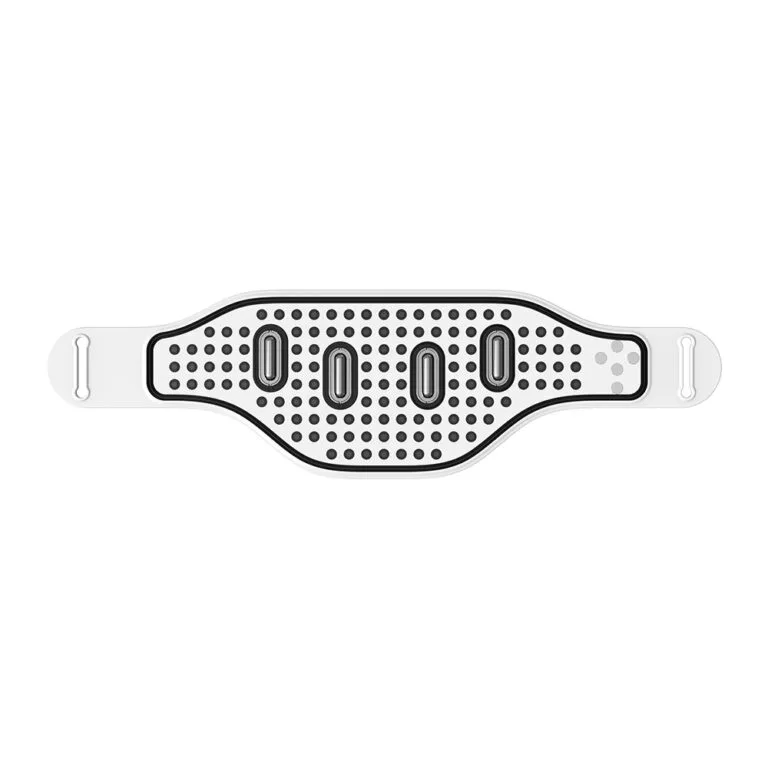 Innenansicht des Rotlicht-Therapiegürtels mit dichter LED-Diodenmatrix und vier eingebauten Vibrationsmassagemotoren