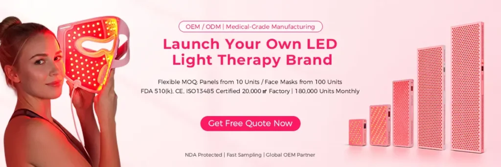 OEM LED light therapy devices including face masks and panels for private label manufacturing
