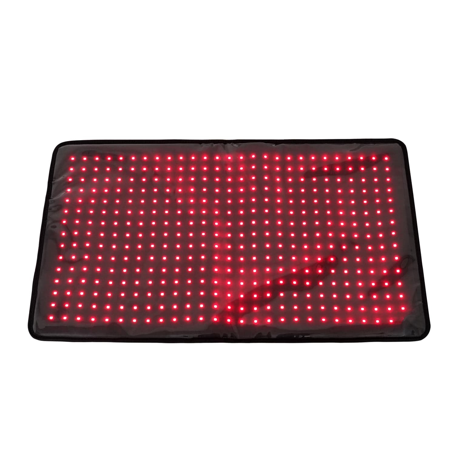 Angled view of illuminated BE400 flexible red light therapy pad