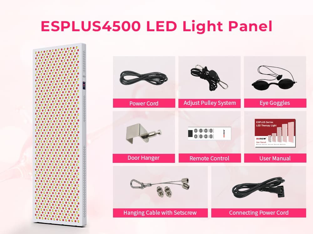 Complete accessory set for ESPLUS4500 red light panel including pulley system, door hanger, and remote control
