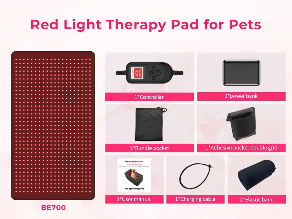 BE700 pet red light therapy pad package contents and included components