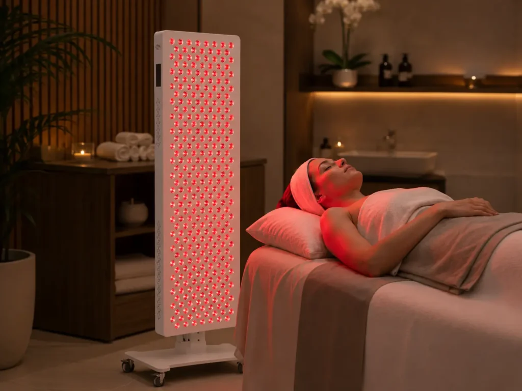 ESPLUS1500 red light therapy panel in a SPA treatment room for beauty, wellness, and professional salon equipment applications.