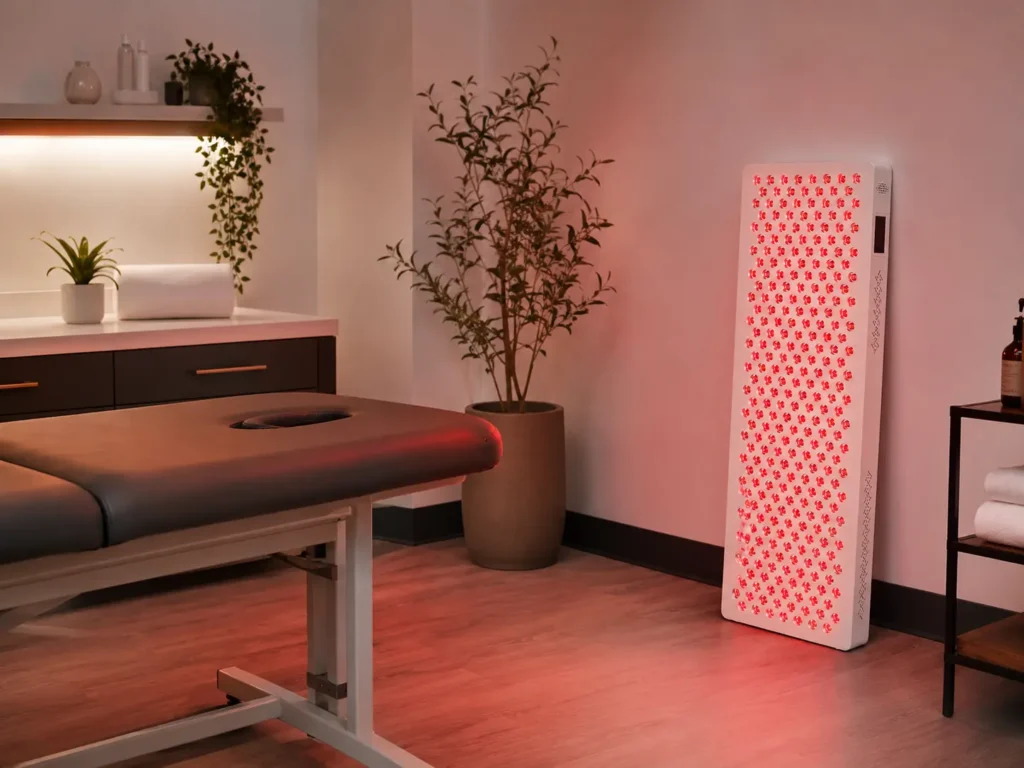 ESPLUS1500 red light therapy panel in a wellness studio or small clinic treatment room for professional light therapy applications.