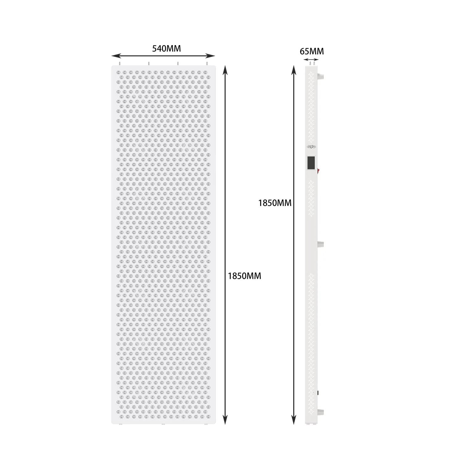 Dimensioni del pannello per terapia con luce rossa ESPLUS5400 1850 mm x 540 mm x 65 mm