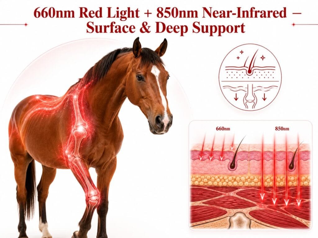 660Luz roja de nm y soporte de infrarrojo cercano de 850 nm para terapia con luz roja equina