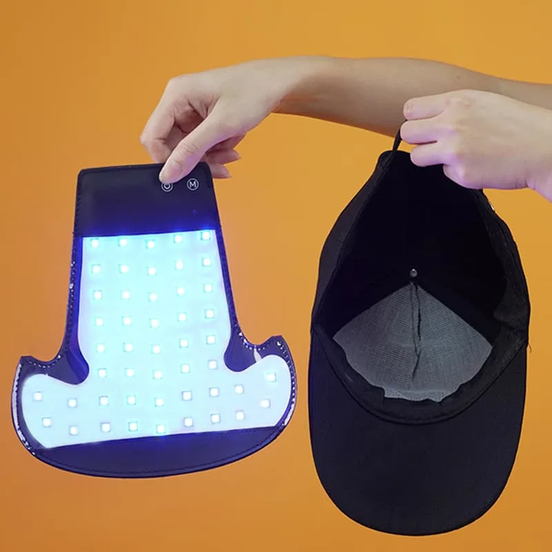 C02 Hair Growth Cap with blue LED lights showing front panel