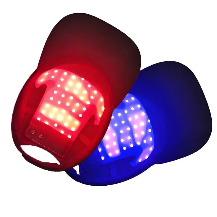 C02 hair cap with both red and blue LEDs activated