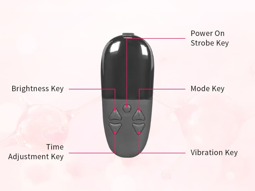 Controlador inalámbrico D05 para almohadilla de terapia de luz roja a caballo, mostrando poder, modo, brillo, minutero, y teclas de vibración