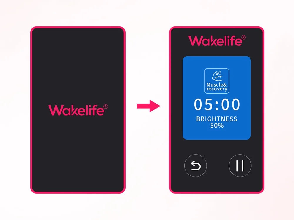 Wakelife BK Series UVB tanning panel touchscreen startup screen transitioning to operation interface
