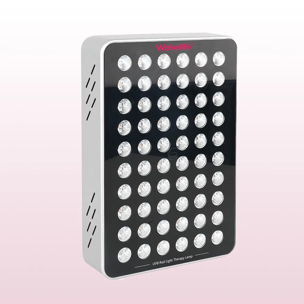 Wakelife BK300 UVB tanning panel side angled view showing LED array and ventilation design