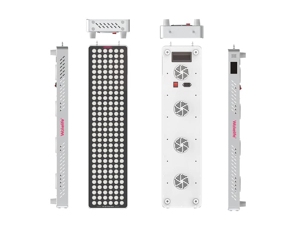 Wakelife BK900 UVB tanning panel 360-degree product structure view showing full front, rear, side, top, and cooling design