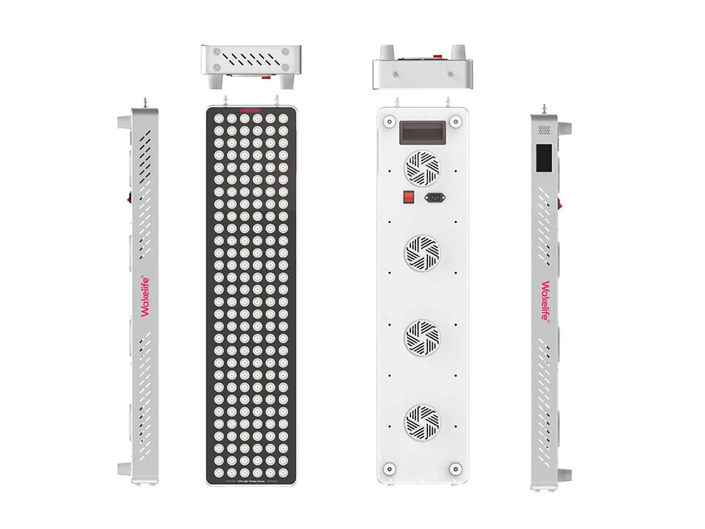 Wakelife BK900 UVB tanning panel 360-degree product structure view showing full front, rear, side, top, and cooling design