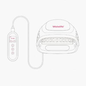 Line drawing of the Wakelife HC03 VCSEL hair growth cap with timer and brightness controller