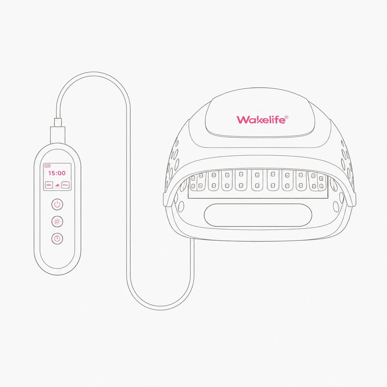 Dibujo lineal del gorro para el crecimiento del cabello Wakelife HC03 VCSEL con temporizador y controlador de brillo