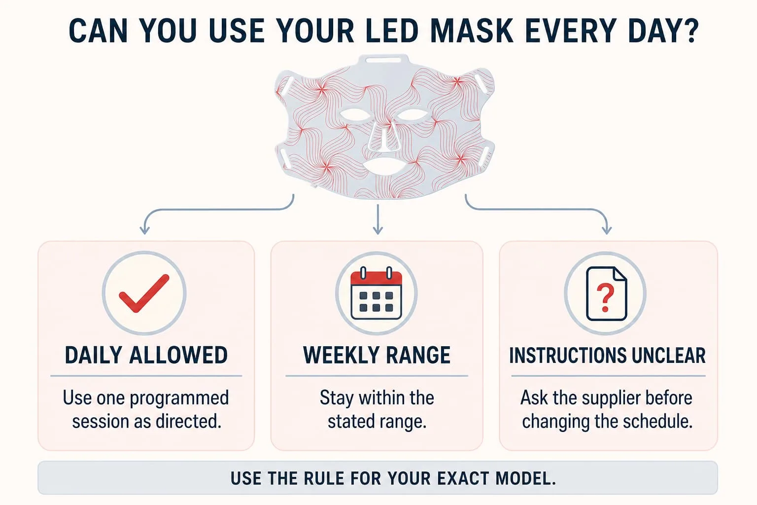 Decision guide for daily use, weekly schedules, and unclear LED face mask instructions