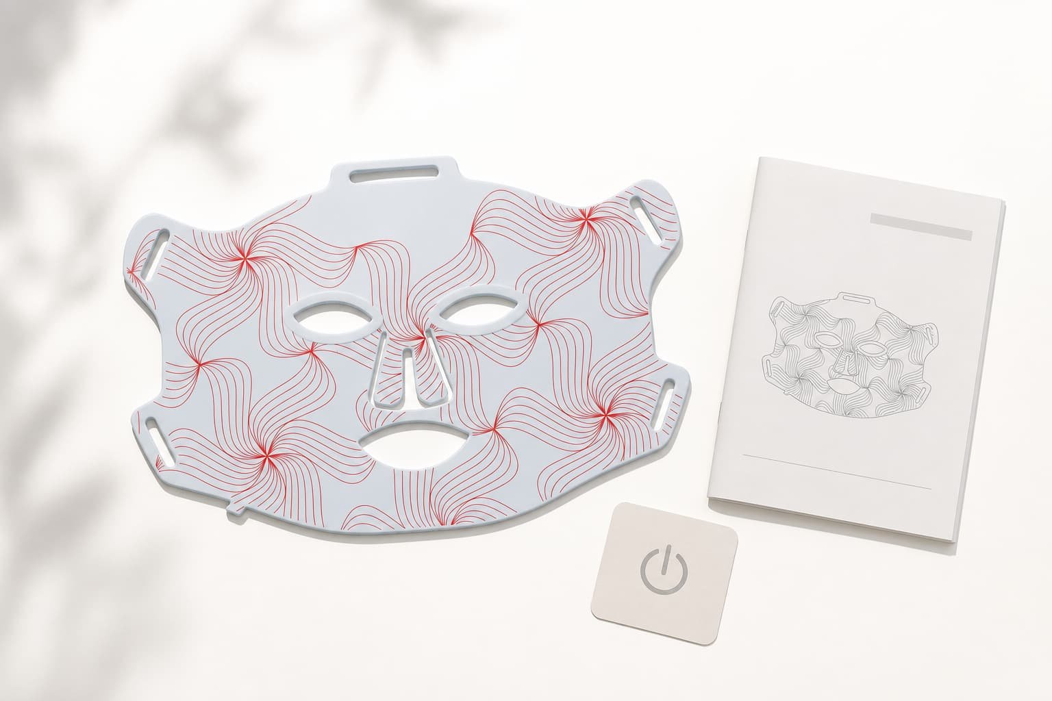 G15 LED face mask beside its exact-model instructions and a power-off symbol before cleaning