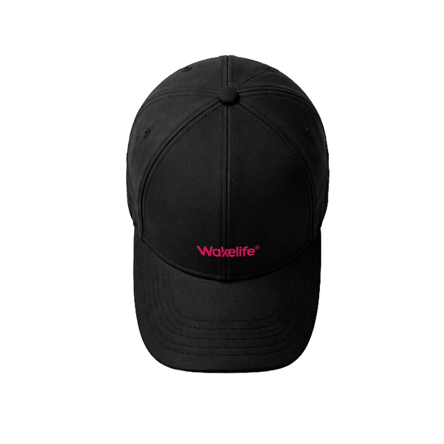 Wakelife C01 LED hair growth cap in black, front view with branded logo