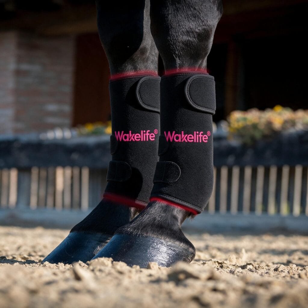 Horse wearing Wakelife D03 leg light care wraps
