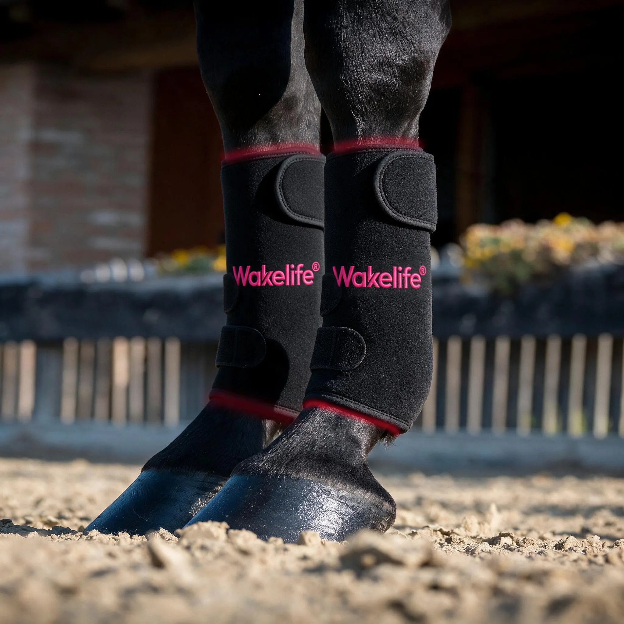Horse wearing Wakelife D03 leg light care wraps