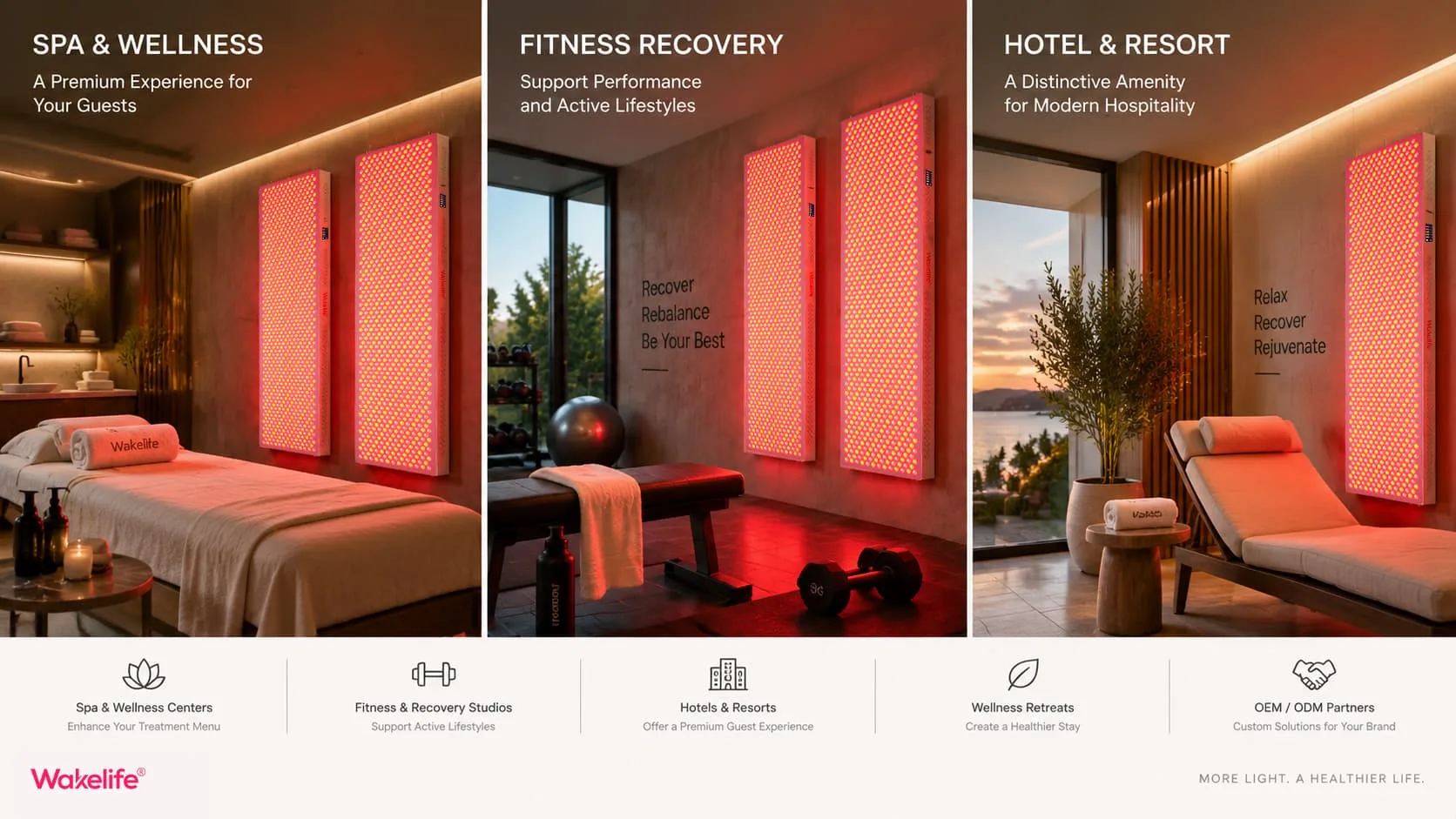 Wakelife ESPLUS4500 commercial red light therapy panel applications in spa, fitness and hotel wellness spaces