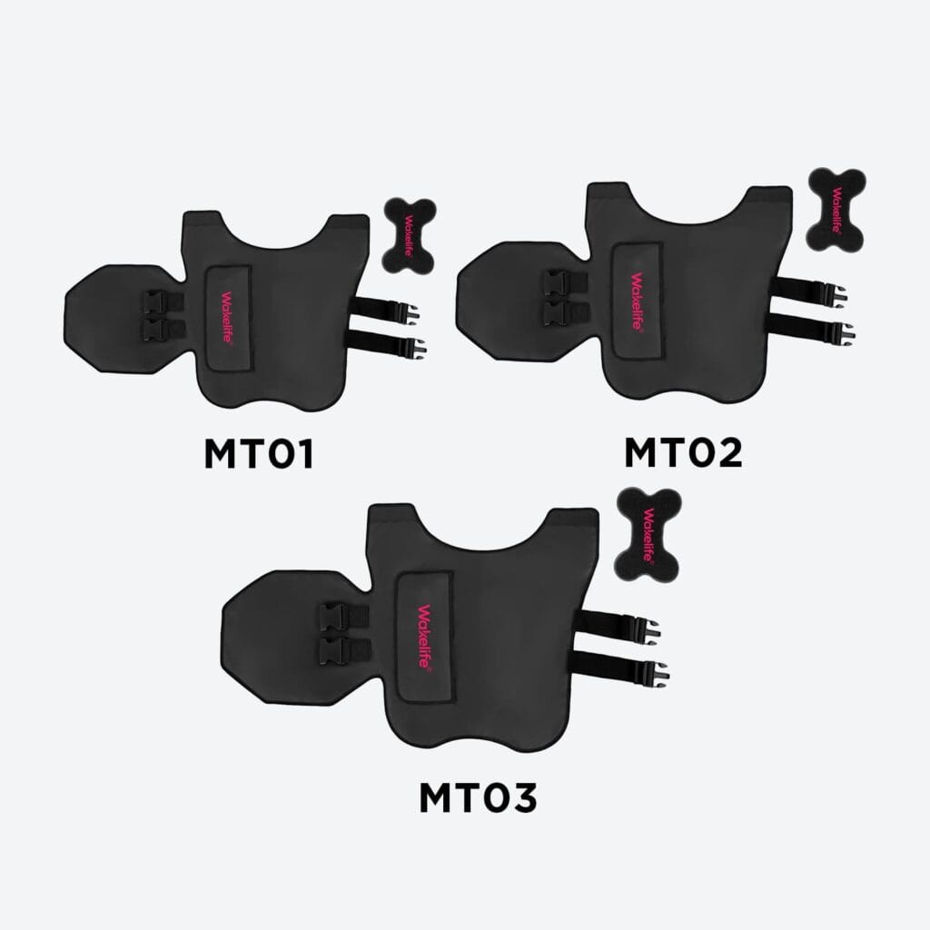 MT01 MT02 and MT03 pet light therapy vest size comparison front view