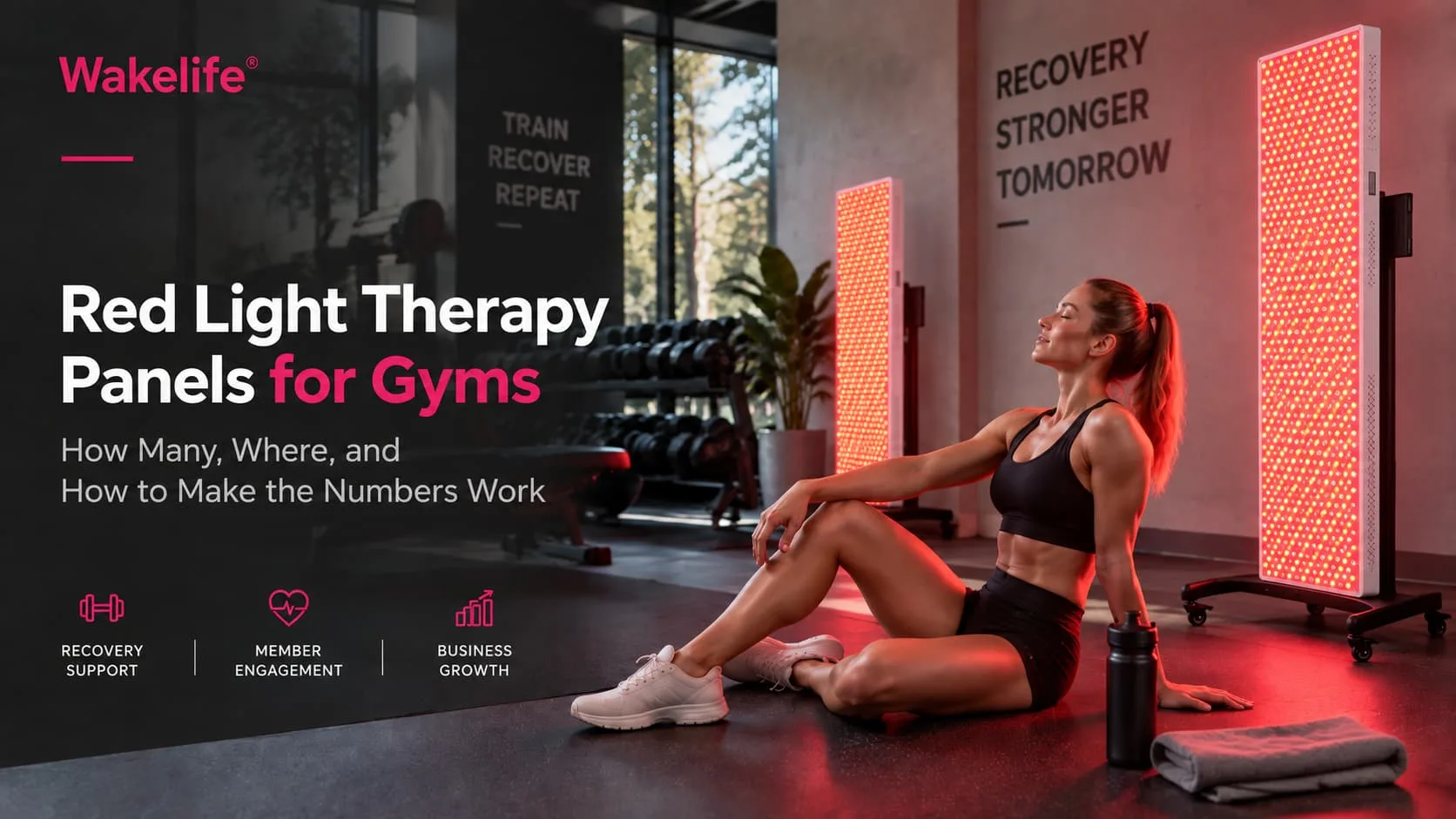 Red light therapy panels for gyms in a commercial fitness recovery area