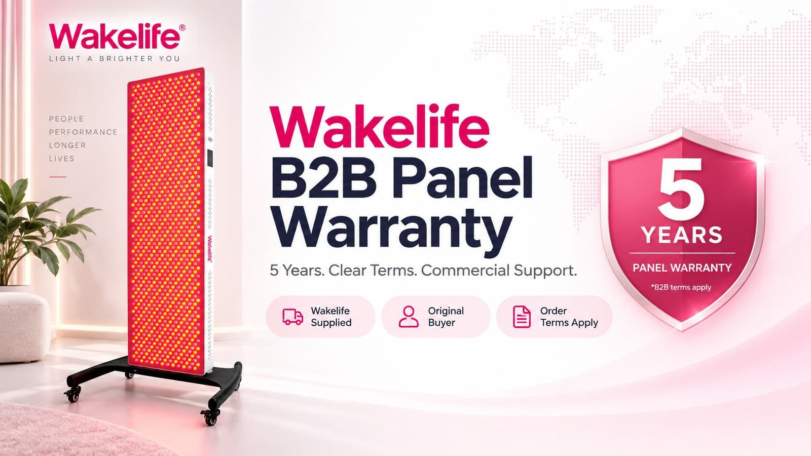 Fünf Jahre kommerzielle Wakelife-Garantie für Rotlichttherapie-Panels und B2B-Support-Rahmen
