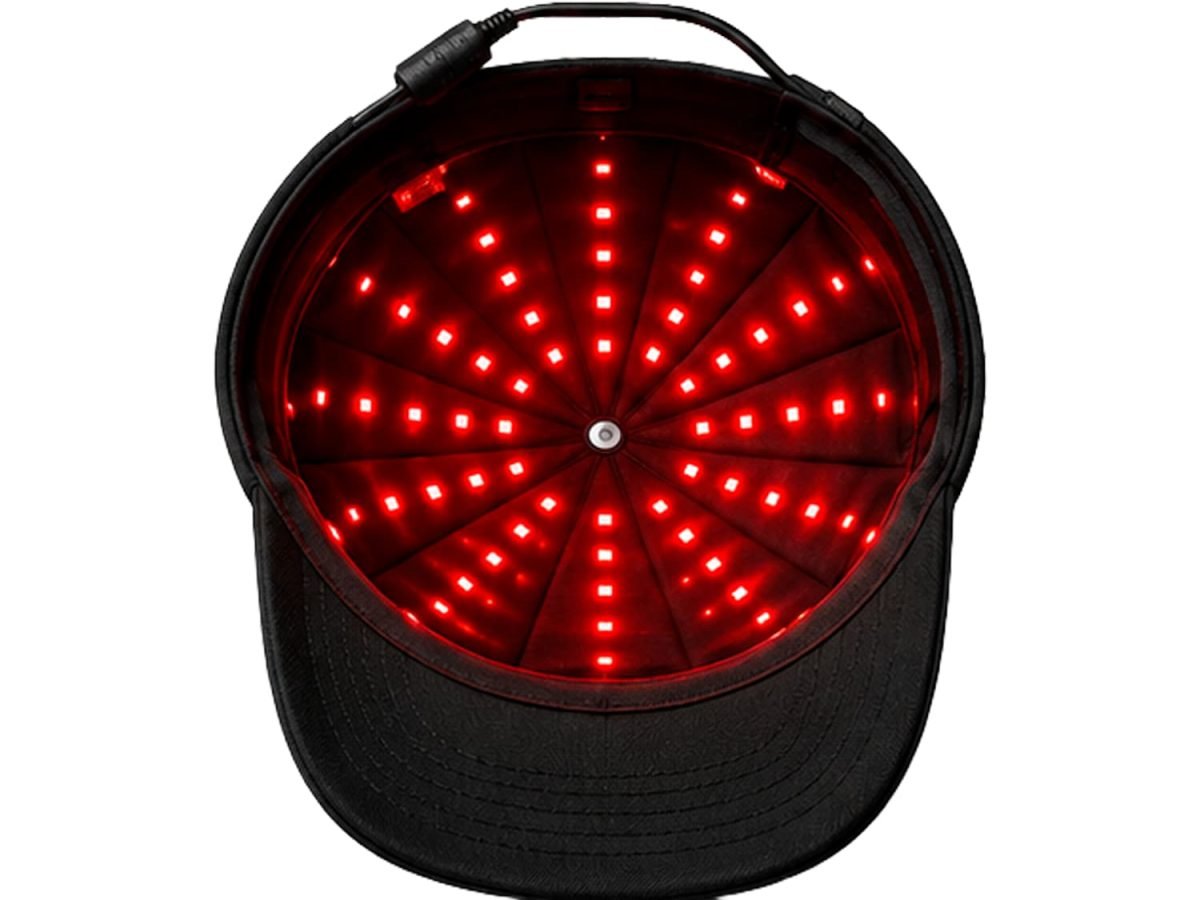 Interior of Wakelife C01 hair growth cap showing 150 red and near-infrared LED light array